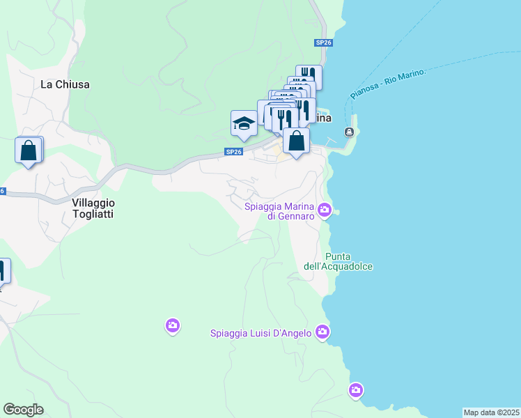map of restaurants, bars, coffee shops, grocery stores, and more near 22 Via Panoramica in Rio Marina
