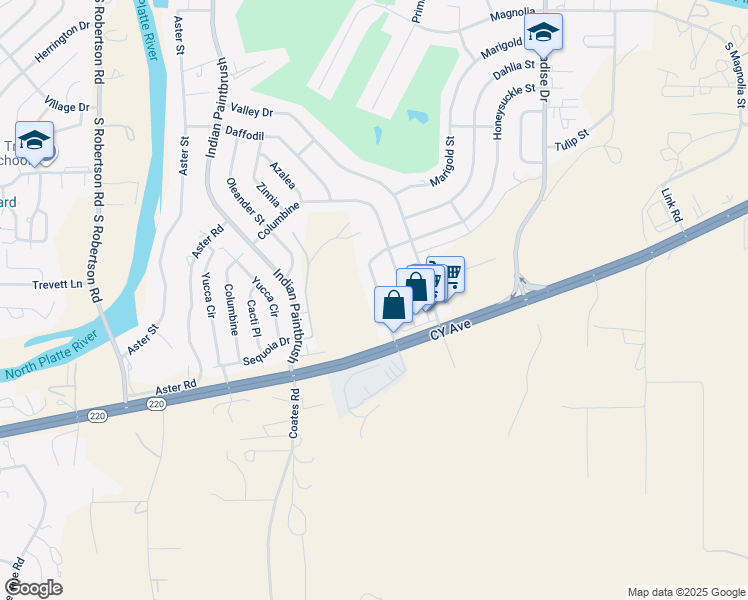 map of restaurants, bars, coffee shops, grocery stores, and more near 269-273 Honeysuckle Street in Casper