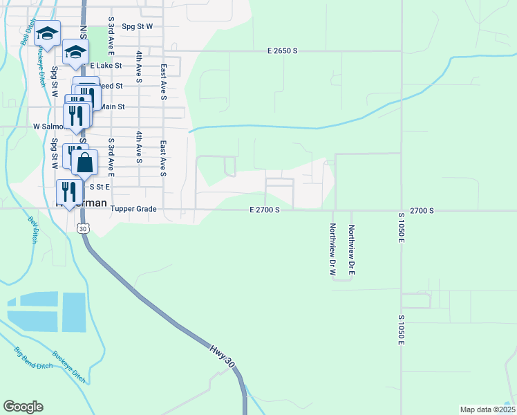map of restaurants, bars, coffee shops, grocery stores, and more near 1012-1022 East 2700 South in Hagerman