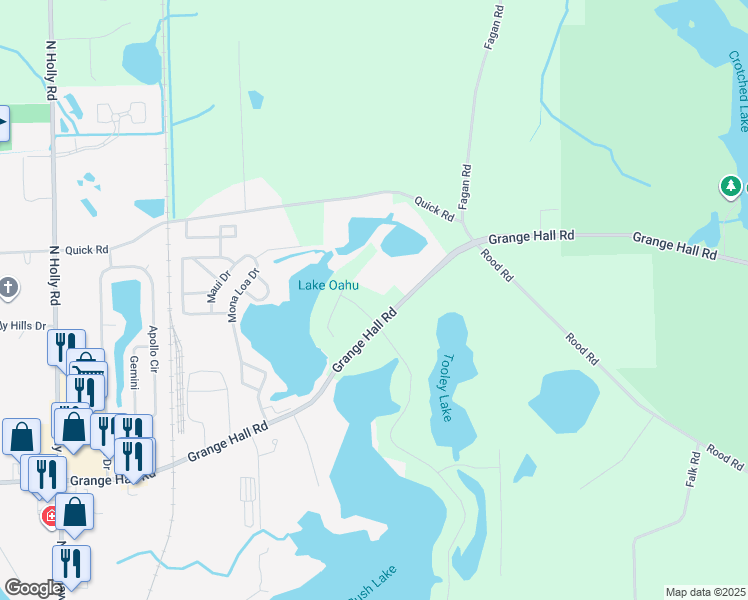map of restaurants, bars, coffee shops, grocery stores, and more near 15079 Riviera Shores Drive in Holly