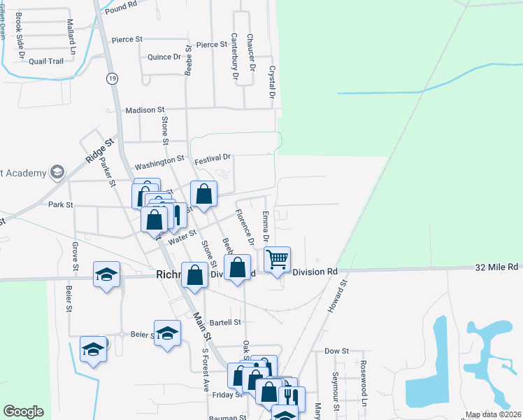 map of restaurants, bars, coffee shops, grocery stores, and more near 69287 Emma Drive in Richmond