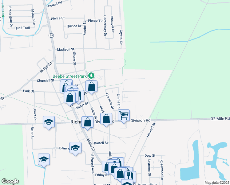 map of restaurants, bars, coffee shops, grocery stores, and more near 69412 Lester Court in Richmond