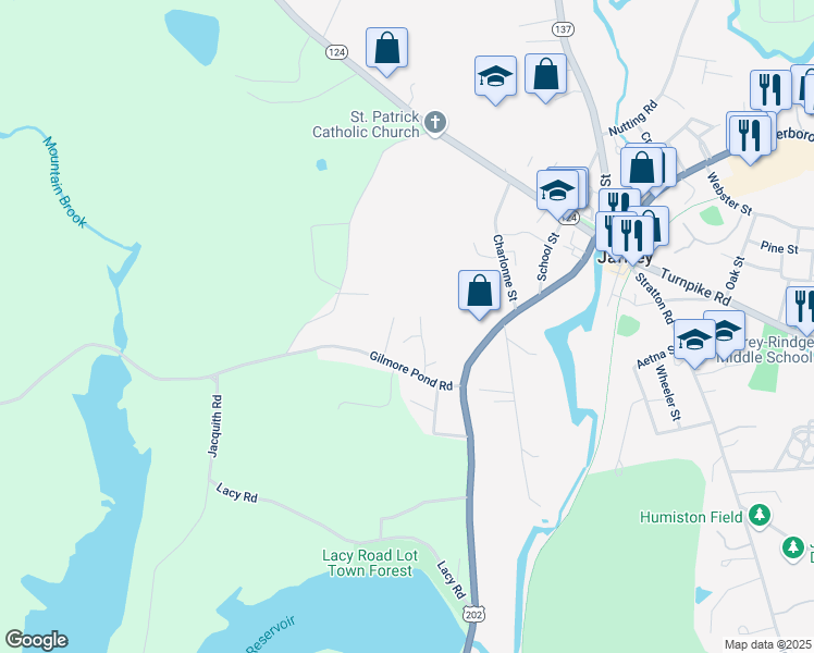 map of restaurants, bars, coffee shops, grocery stores, and more near 32 Gilmore Pond Road in Jaffrey