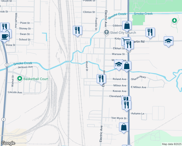map of restaurants, bars, coffee shops, grocery stores, and more near 39 Roland Avenue in Buffalo