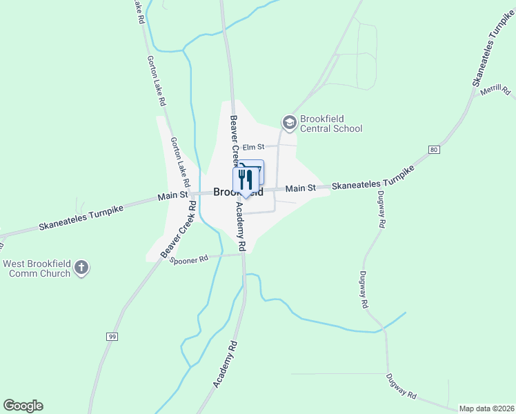 map of restaurants, bars, coffee shops, grocery stores, and more near 10440 Church Street in West Edmeston