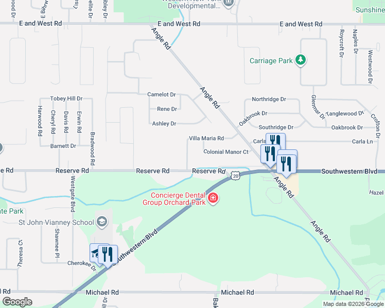 map of restaurants, bars, coffee shops, grocery stores, and more near 62 Villa Maria Road in Buffalo