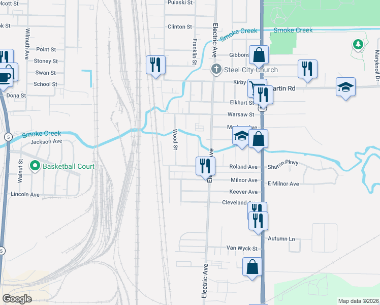 map of restaurants, bars, coffee shops, grocery stores, and more near 51 Spring Street in Lackawanna
