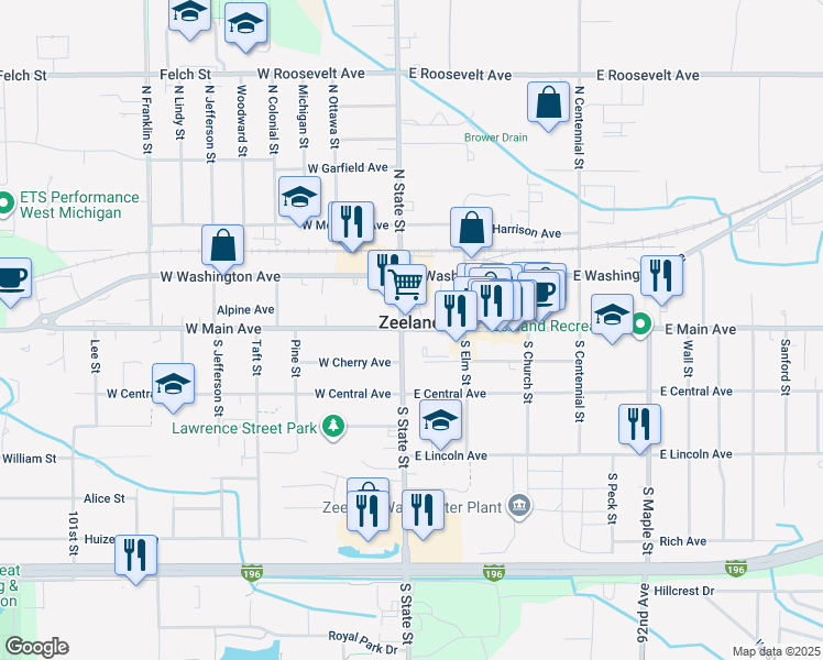 map of restaurants, bars, coffee shops, grocery stores, and more near in Zeeland
