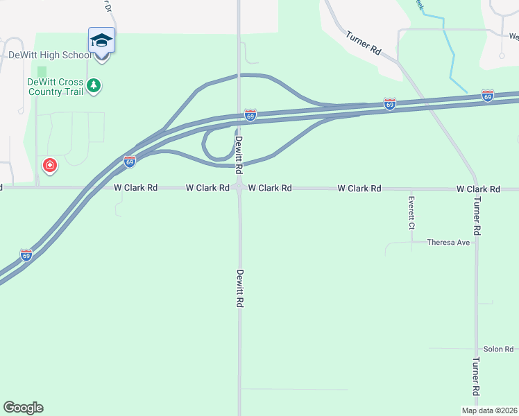 map of restaurants, bars, coffee shops, grocery stores, and more near 2475 West Clark Road in Lansing