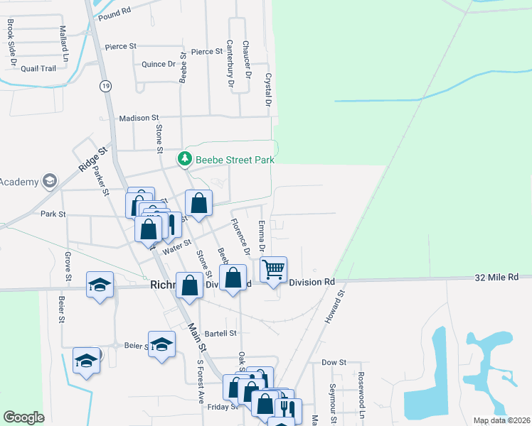 map of restaurants, bars, coffee shops, grocery stores, and more near 69424 Lester Court in Richmond