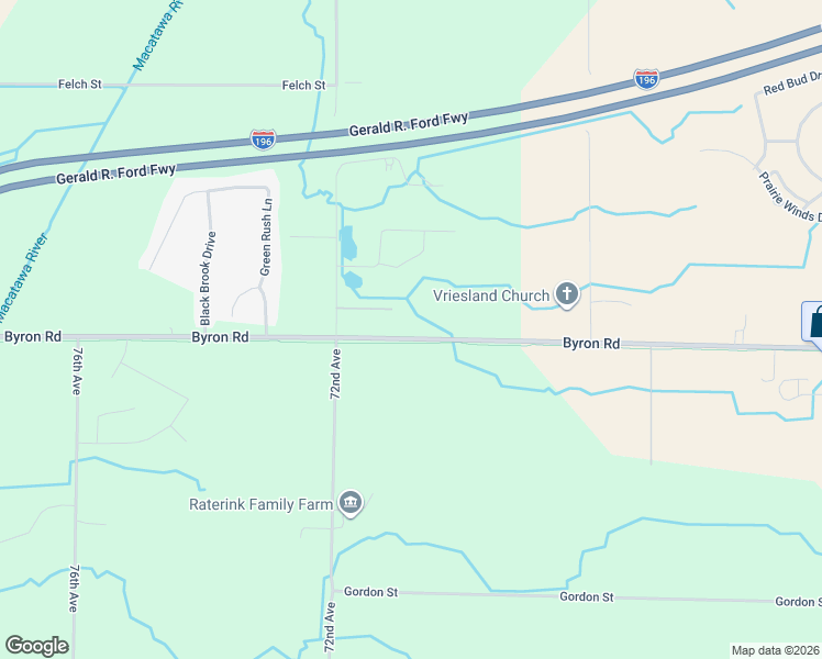 map of restaurants, bars, coffee shops, grocery stores, and more near 7087 Byron Road in Zeeland