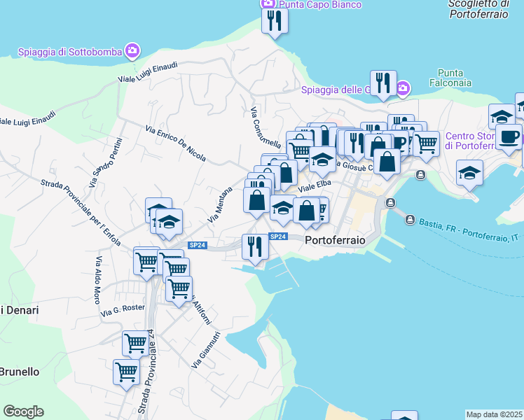 map of restaurants, bars, coffee shops, grocery stores, and more near 112 Via Rodolfo Manganaro in Portoferraio