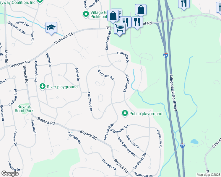map of restaurants, bars, coffee shops, grocery stores, and more near 3 Tekakwitha Court in Saratoga County