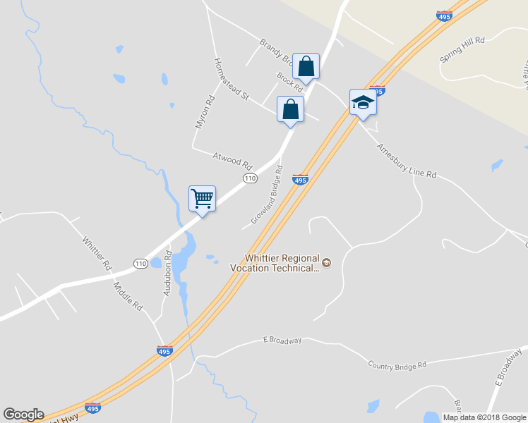 map of restaurants, bars, coffee shops, grocery stores, and more near 38 Groveland Bridge Road in Haverhill