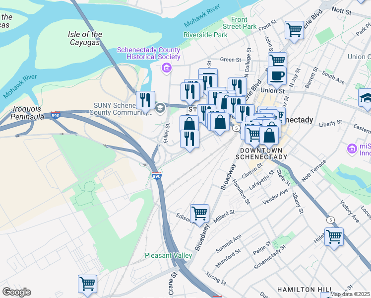 map of restaurants, bars, coffee shops, grocery stores, and more near 4 Fuller Street in Schenectady