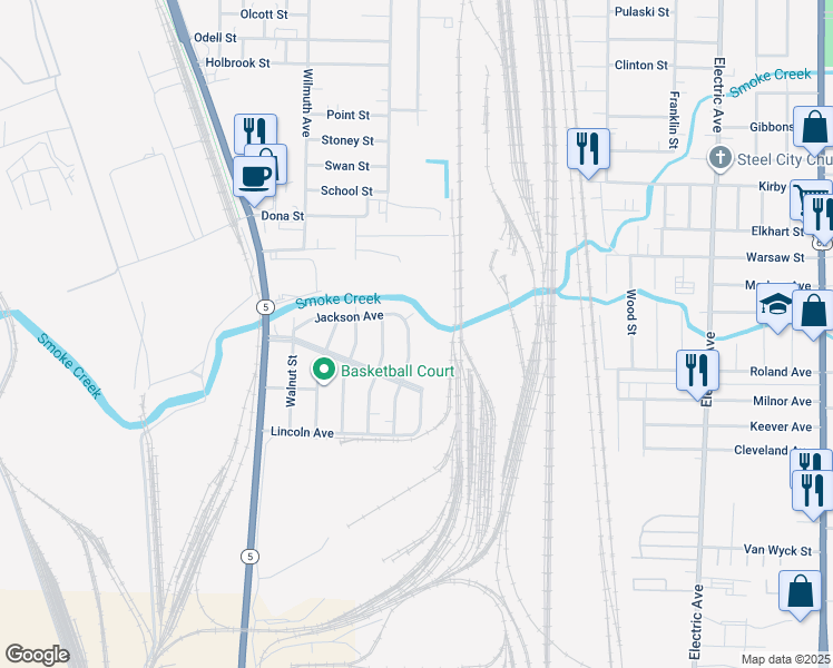 map of restaurants, bars, coffee shops, grocery stores, and more near 118 Jackson Avenue in Lackawanna
