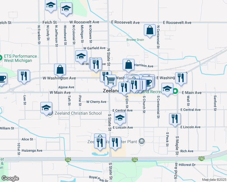 map of restaurants, bars, coffee shops, grocery stores, and more near in Zeeland