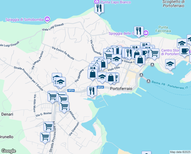 map of restaurants, bars, coffee shops, grocery stores, and more near 112 Via Rodolfo Manganaro in Portoferraio