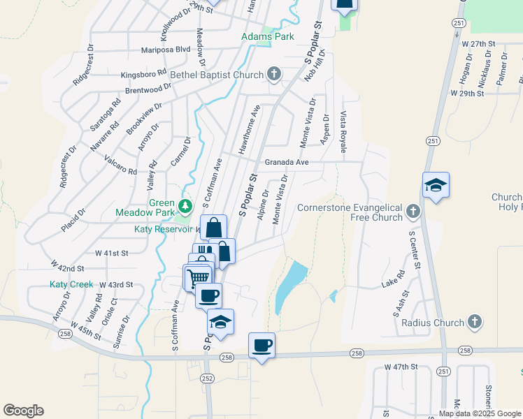 map of restaurants, bars, coffee shops, grocery stores, and more near 3699 Alpine Dr in Casper