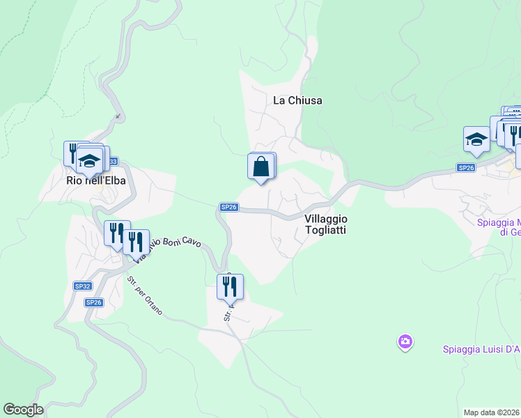 map of restaurants, bars, coffee shops, grocery stores, and more near 11-17 Via Bivio Boni Cavo in Provincia di Livorno