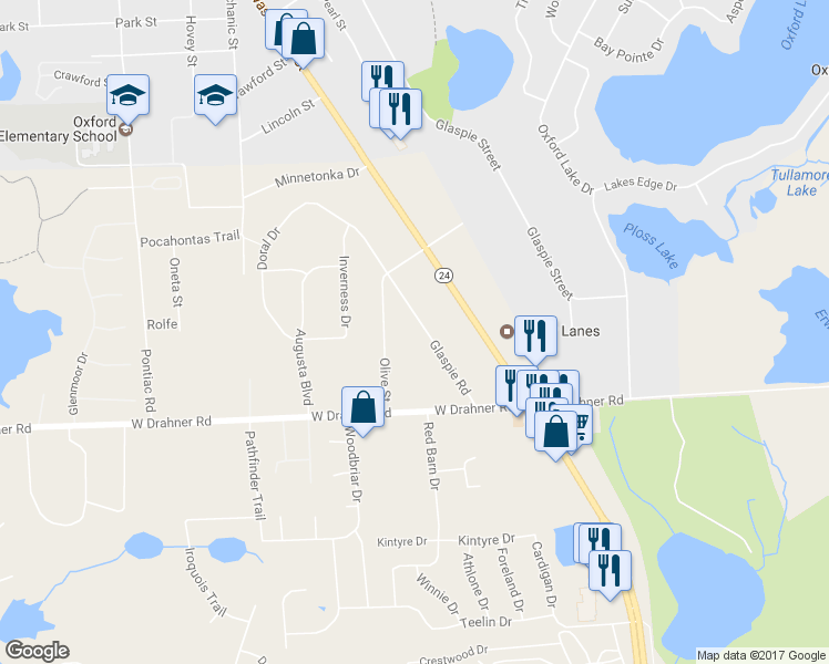 map of restaurants, bars, coffee shops, grocery stores, and more near 770 Glaspie Road in Oakland County