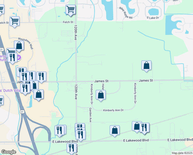 map of restaurants, bars, coffee shops, grocery stores, and more near 11911 James Street in Holland