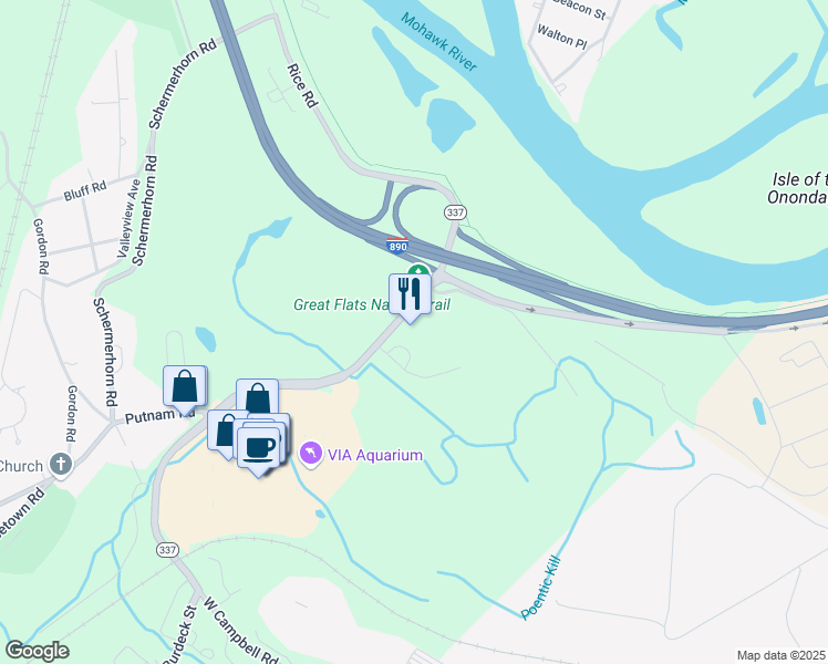 map of restaurants, bars, coffee shops, grocery stores, and more near 135 West Campbell Road in Rotterdam