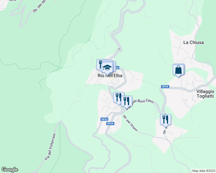 map of restaurants, bars, coffee shops, grocery stores, and more near 24 Via Aldo Moro in Rio Nell'elba