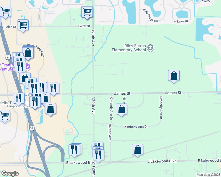 map of restaurants, bars, coffee shops, grocery stores, and more near 11911 James Street in Holland