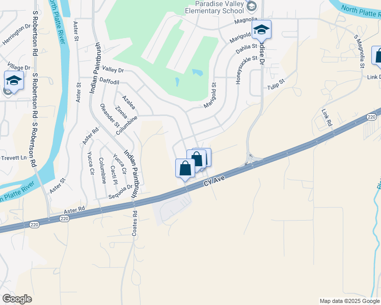 map of restaurants, bars, coffee shops, grocery stores, and more near 173 Columbine in Casper