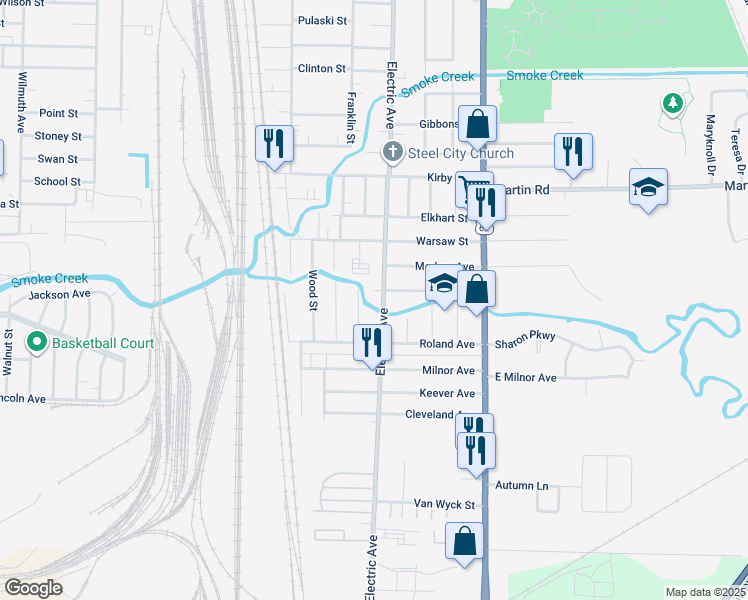 map of restaurants, bars, coffee shops, grocery stores, and more near 1692 Electric Avenue in Buffalo