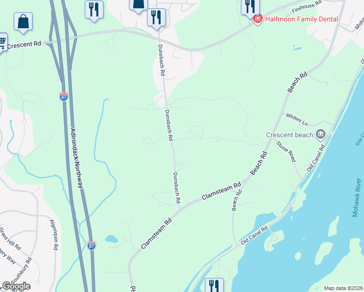 map of restaurants, bars, coffee shops, grocery stores, and more near 25 Dunsbach Road in Saratoga County