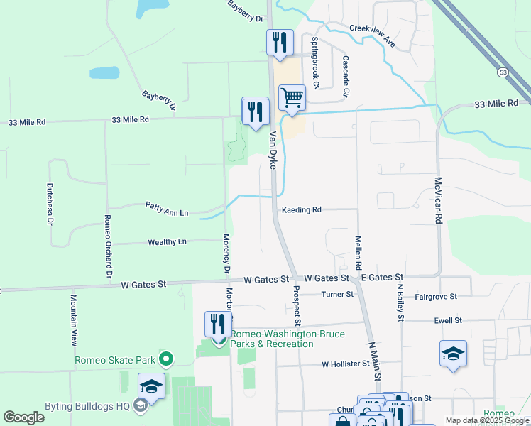 map of restaurants, bars, coffee shops, grocery stores, and more near 70574 Hillside Court in Macomb County