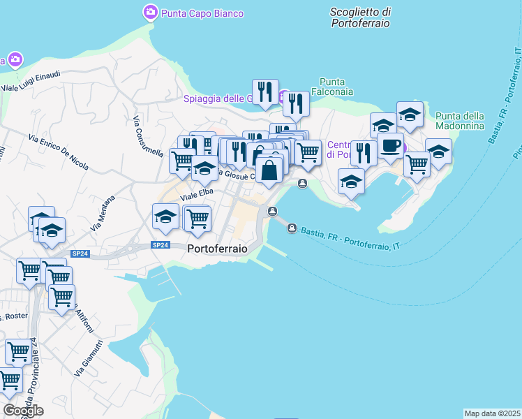 map of restaurants, bars, coffee shops, grocery stores, and more near 2 Viale Elba in Portoferraio