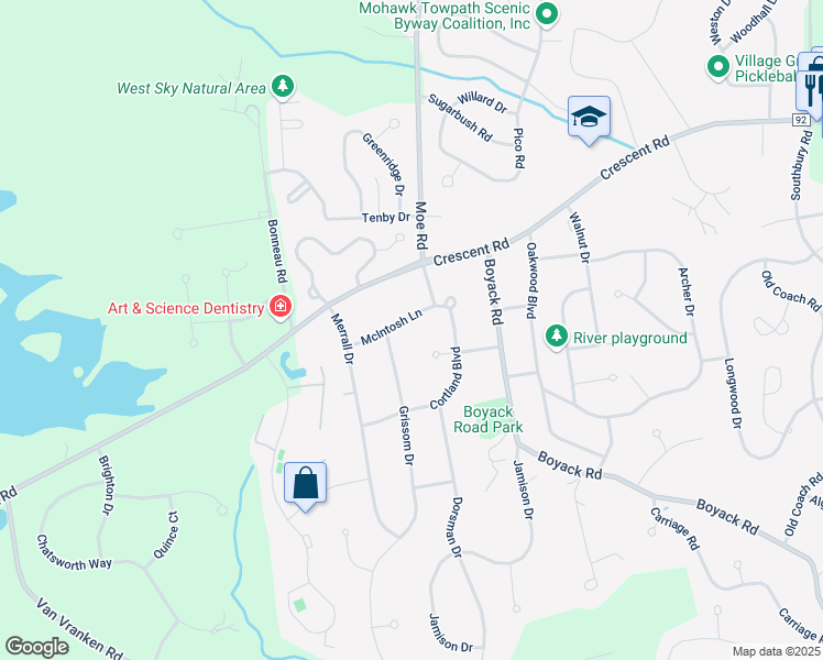 map of restaurants, bars, coffee shops, grocery stores, and more near 5 McIntosh Lane in Saratoga County