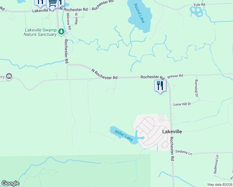 map of restaurants, bars, coffee shops, grocery stores, and more near 955 Rochester Road in Leonard