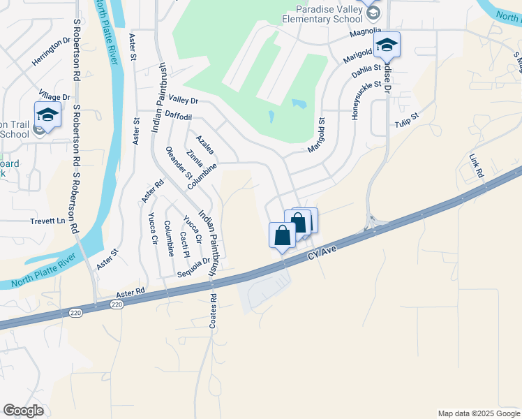 map of restaurants, bars, coffee shops, grocery stores, and more near 224 Honeysuckle Street in Casper