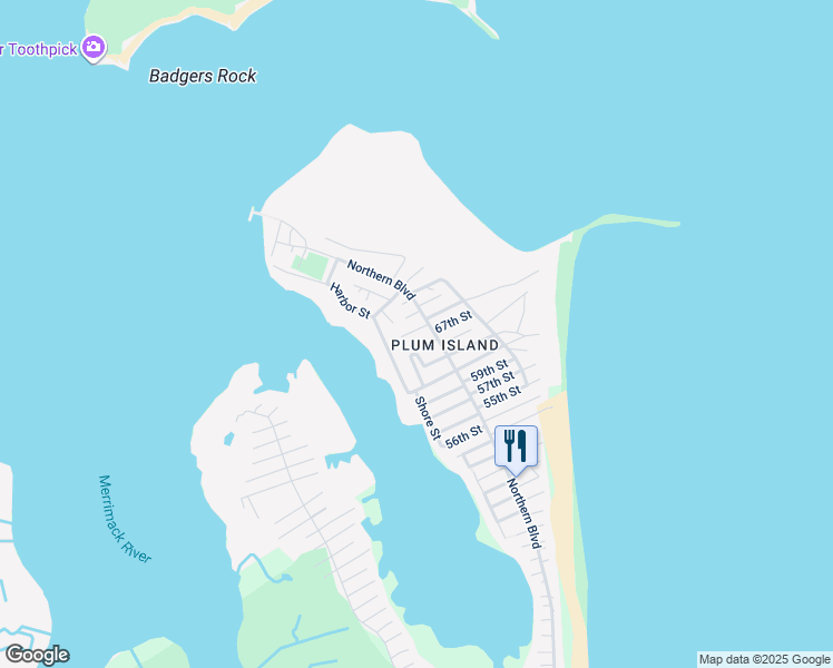 map of restaurants, bars, coffee shops, grocery stores, and more near 10 70th Street in Newburyport