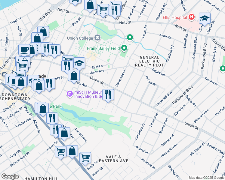 map of restaurants, bars, coffee shops, grocery stores, and more near 862 Union Street in Schenectady