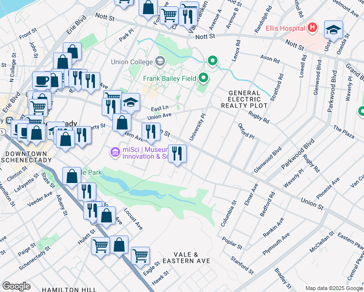 map of restaurants, bars, coffee shops, grocery stores, and more near 862 Union Street in Schenectady