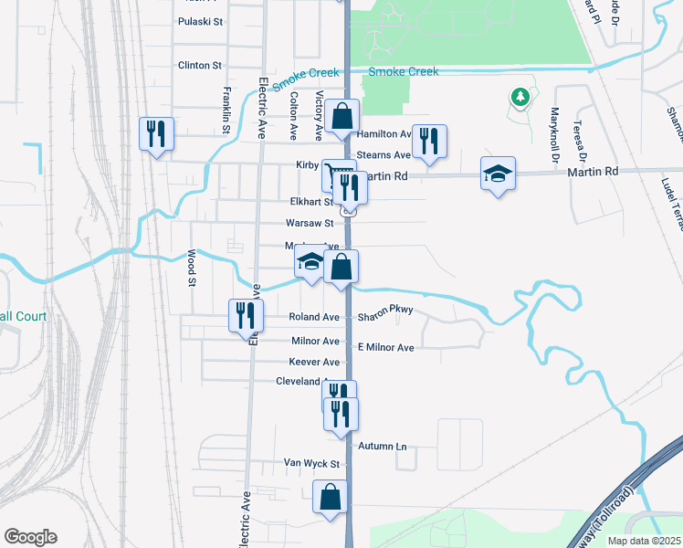 map of restaurants, bars, coffee shops, grocery stores, and more near 85 Arnold Place in Buffalo