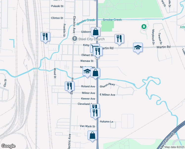 map of restaurants, bars, coffee shops, grocery stores, and more near 85 Arnold Place in Buffalo