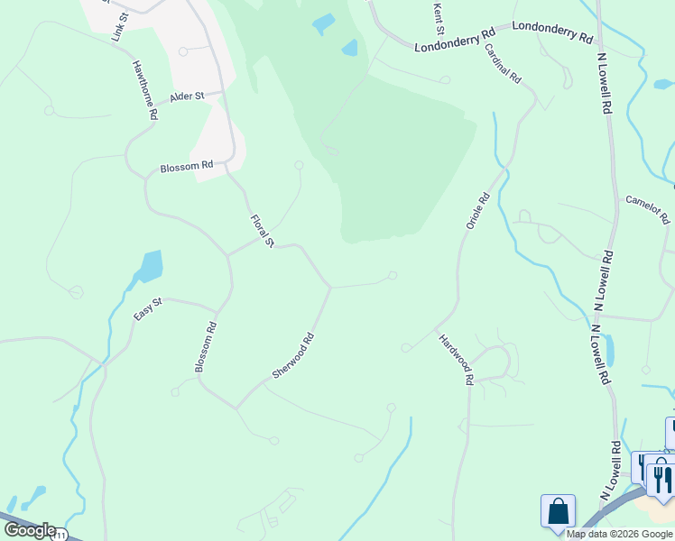 map of restaurants, bars, coffee shops, grocery stores, and more near 11 Floral Street in Windham