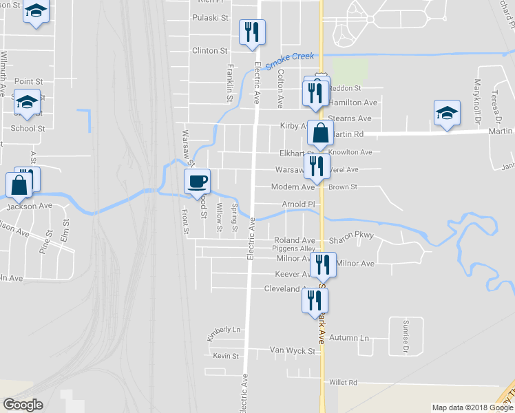 map of restaurants, bars, coffee shops, grocery stores, and more near 1692 Electric Avenue in Buffalo