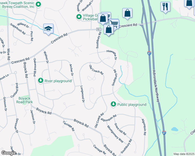 map of restaurants, bars, coffee shops, grocery stores, and more near 3 Tekakwitha Court in Saratoga County