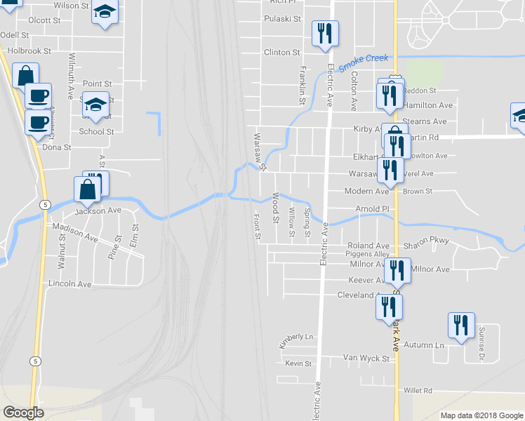 map of restaurants, bars, coffee shops, grocery stores, and more near 10 Front Street in Buffalo