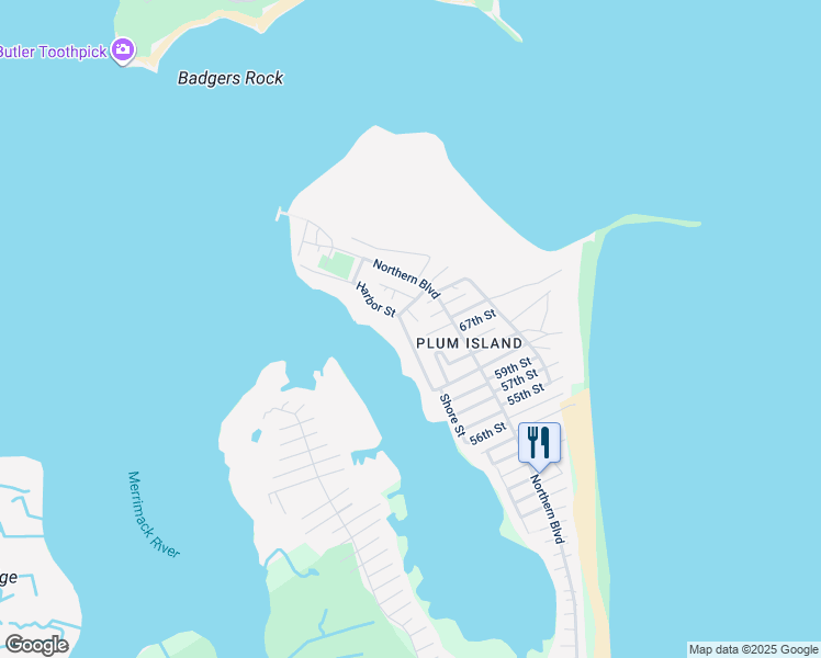 map of restaurants, bars, coffee shops, grocery stores, and more near 10 70th Street in Newburyport