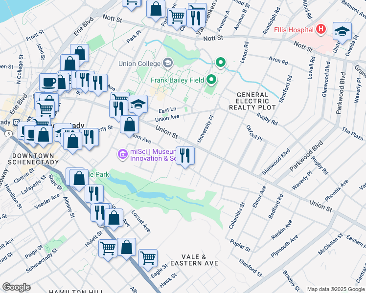 map of restaurants, bars, coffee shops, grocery stores, and more near 862 Union Street in Schenectady