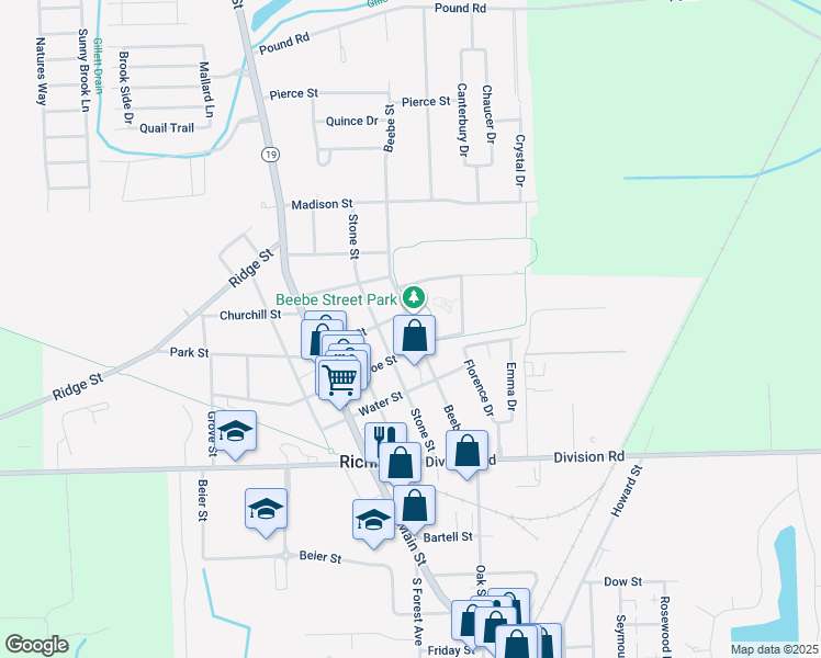 map of restaurants, bars, coffee shops, grocery stores, and more near 36000 Park Street in Richmond