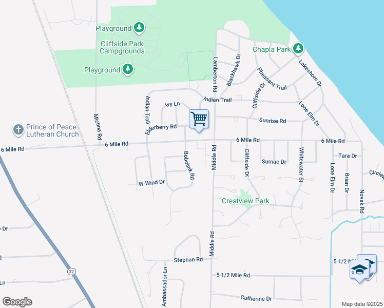 map of restaurants, bars, coffee shops, grocery stores, and more near 6921 Bobolink Road in Racine